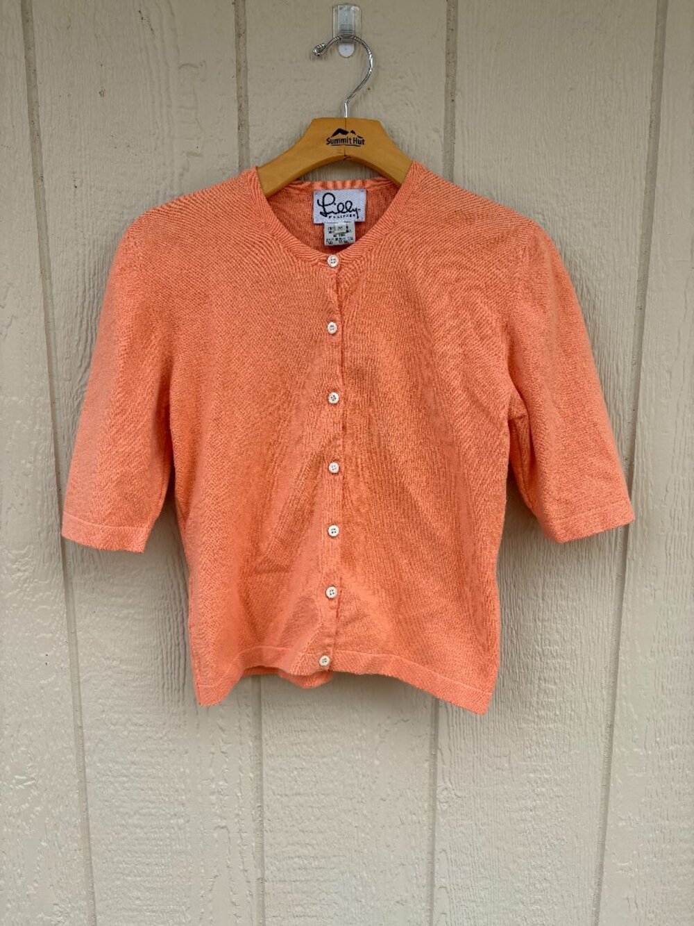 Vintage Lilly Pulitzer Cardigan Womens Medium Peach Pointelle Cottage Preppy Y2K